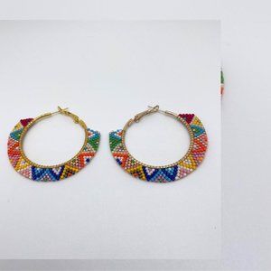 Large Rainbow Gold Metal Hoop Earrings